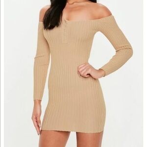 NWT Missguided Tan Off-Shoulder Ribbed Dress